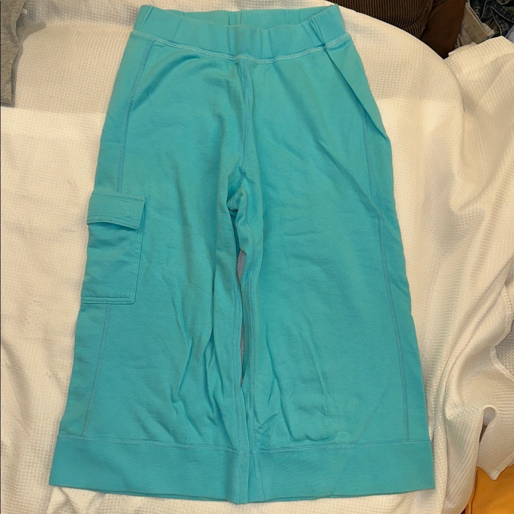 HANNA ANDERSSON FRENCH TERRY TURQUOISE CROPPED CARGO SWEATS WOMENS XS EUC